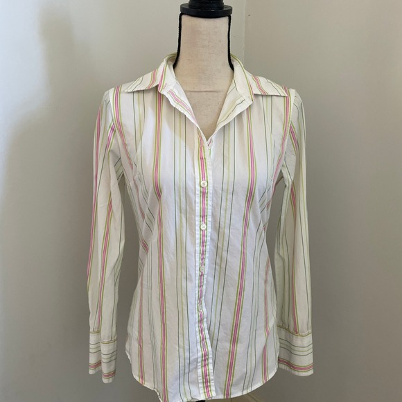 J.Crew Tops - J.Crew Slim Fit Striped Button Down Shirt Small Vintage 90s White Retro Office